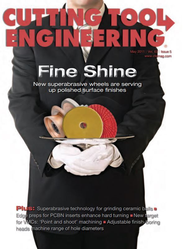 "Cutting Tool Engineering" -  "Fine Shine" cover with butler holding objects on plate