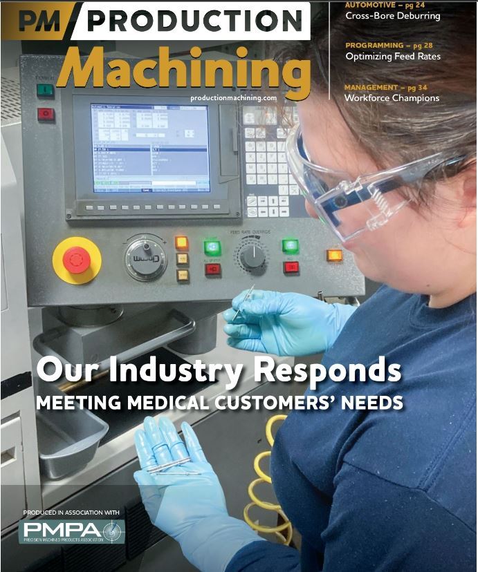 "Production Machining" - Our Industry Responds Cover, with image of woman working