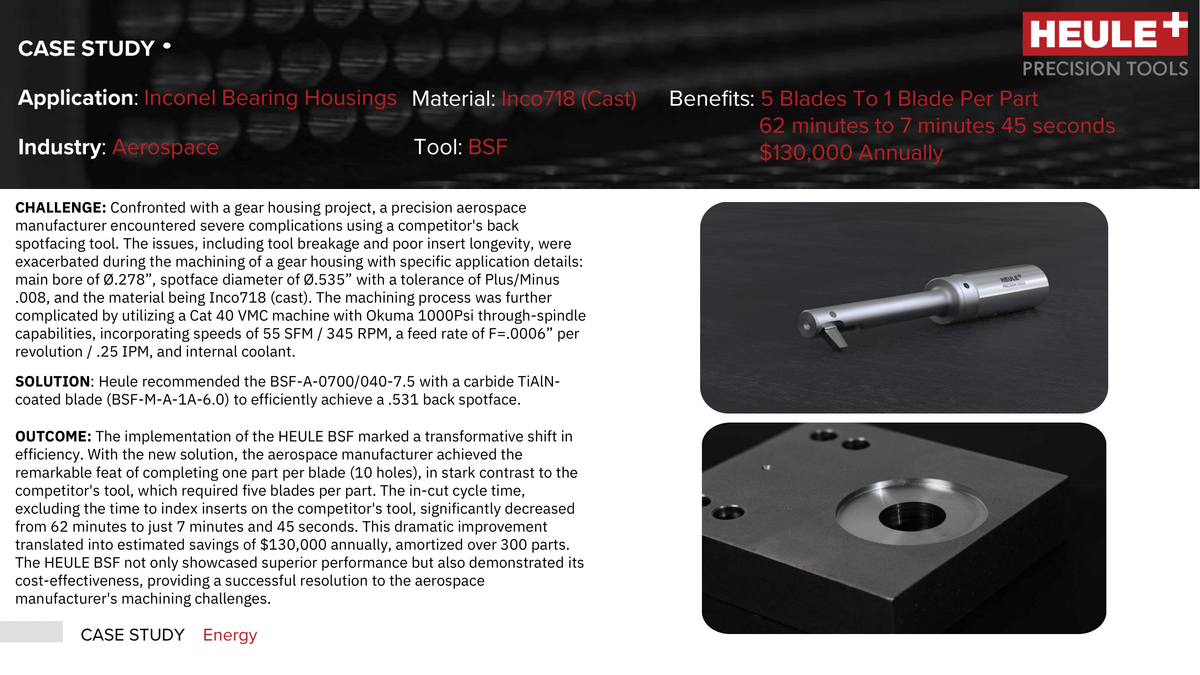 Reducing Production Costs for Machining Inconel Gear Housings with Heule's BSF back spotfacing tool