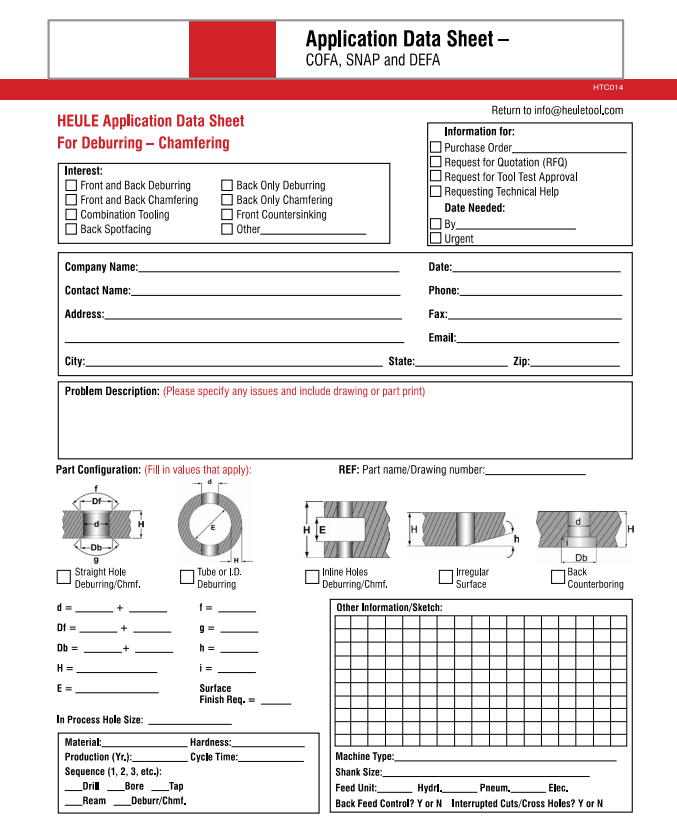 Deburring Chamfering Application Data Sheet PDF Preview